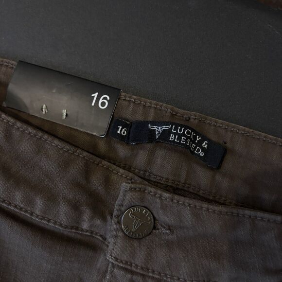 Lucky & Blessed size 16 womens Brown High Rise Flare Jeans Stretch NWT 34 x 33 - Picture 3 of 10